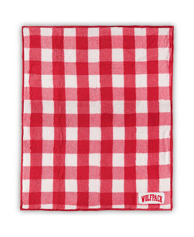 NC State Wolfpack Red and White Buffalo Check Frosty Fleece Blanket