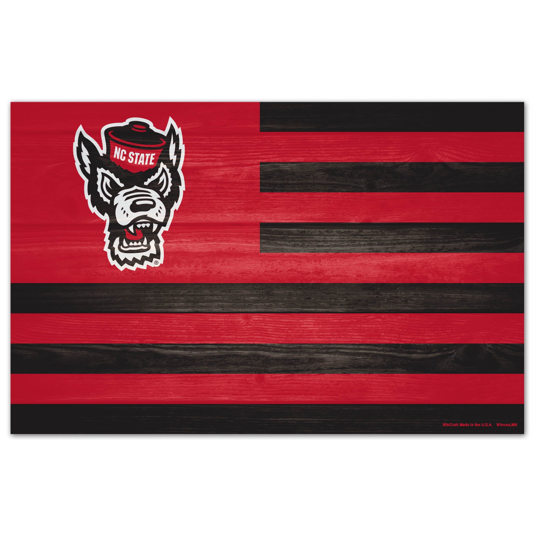 NC State Wolfpack 11"x17" Red and Black Wolfhead Flag Wood Sign