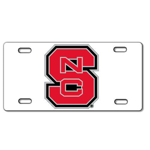NC State Wolfpack White Block S Acrylic License Plate