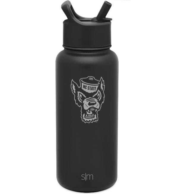 NC State Wolfpack Simple Modern 32 oz Black Wolfhead Summit Water Bottle