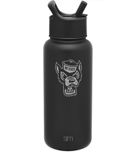 NC State Wolfpack Simple Modern 32 oz Black Wolfhead Summit Water Bottle
