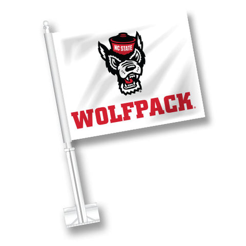 NC State Wolfpack White Wolfhead Car Flag