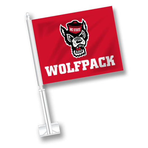 NC State Wolfpack Red Wolfhead Car Flag
