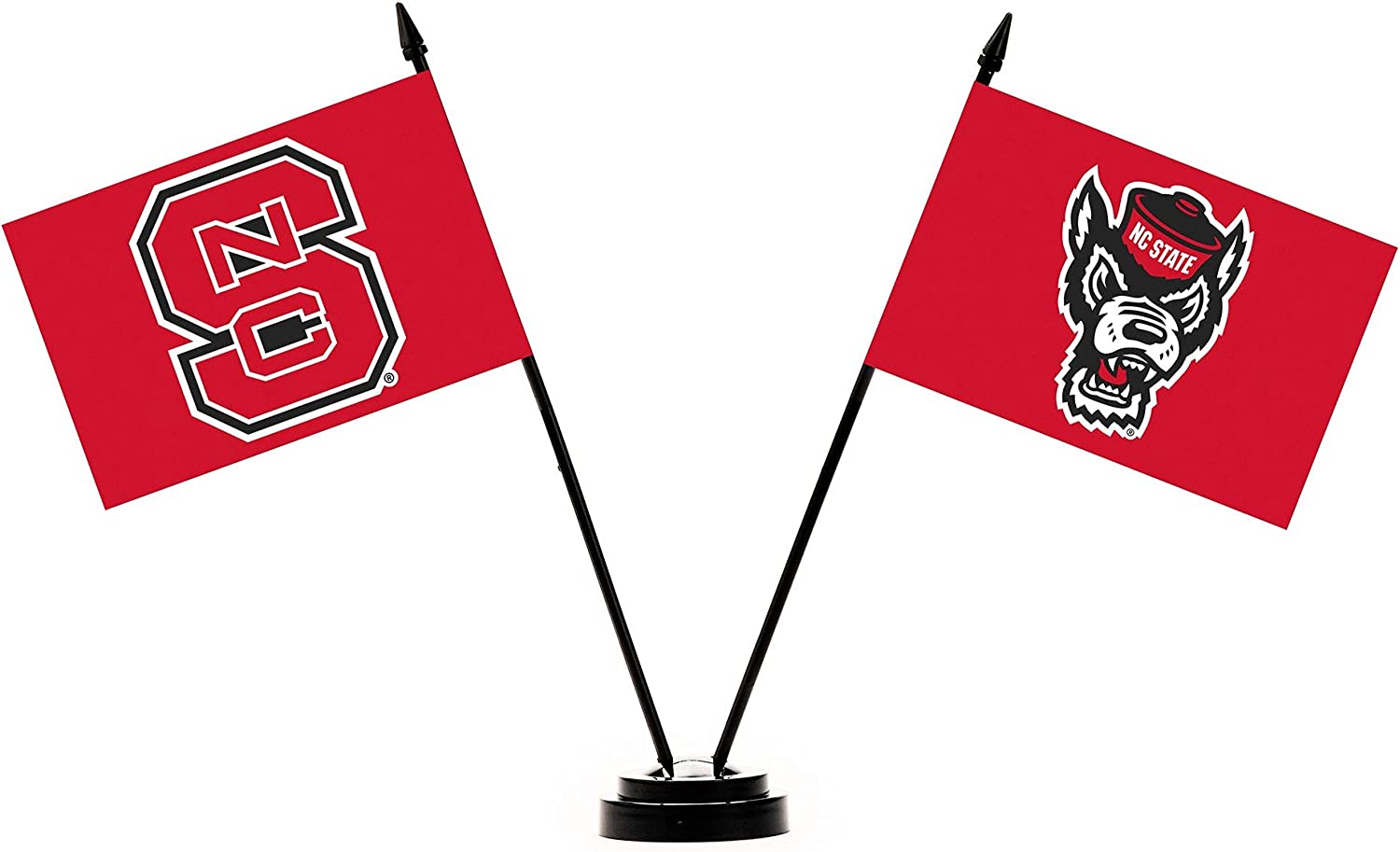 NC State Wolfpack Red Wolfhead and Block S Desk Flag (Set of 2)