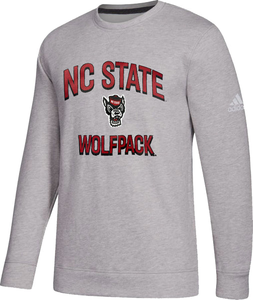NC State Wolfpack Adidas Youth Grey Wolfhead Fleece Crewneck Sweatshirt