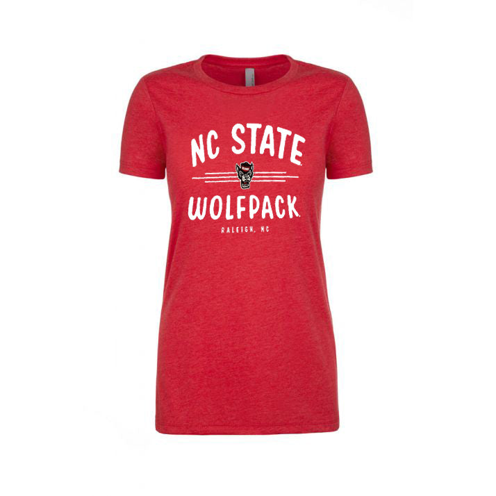 NC State Wolfpack Women's Heather Red Wolfhead In Lines T-Shirt