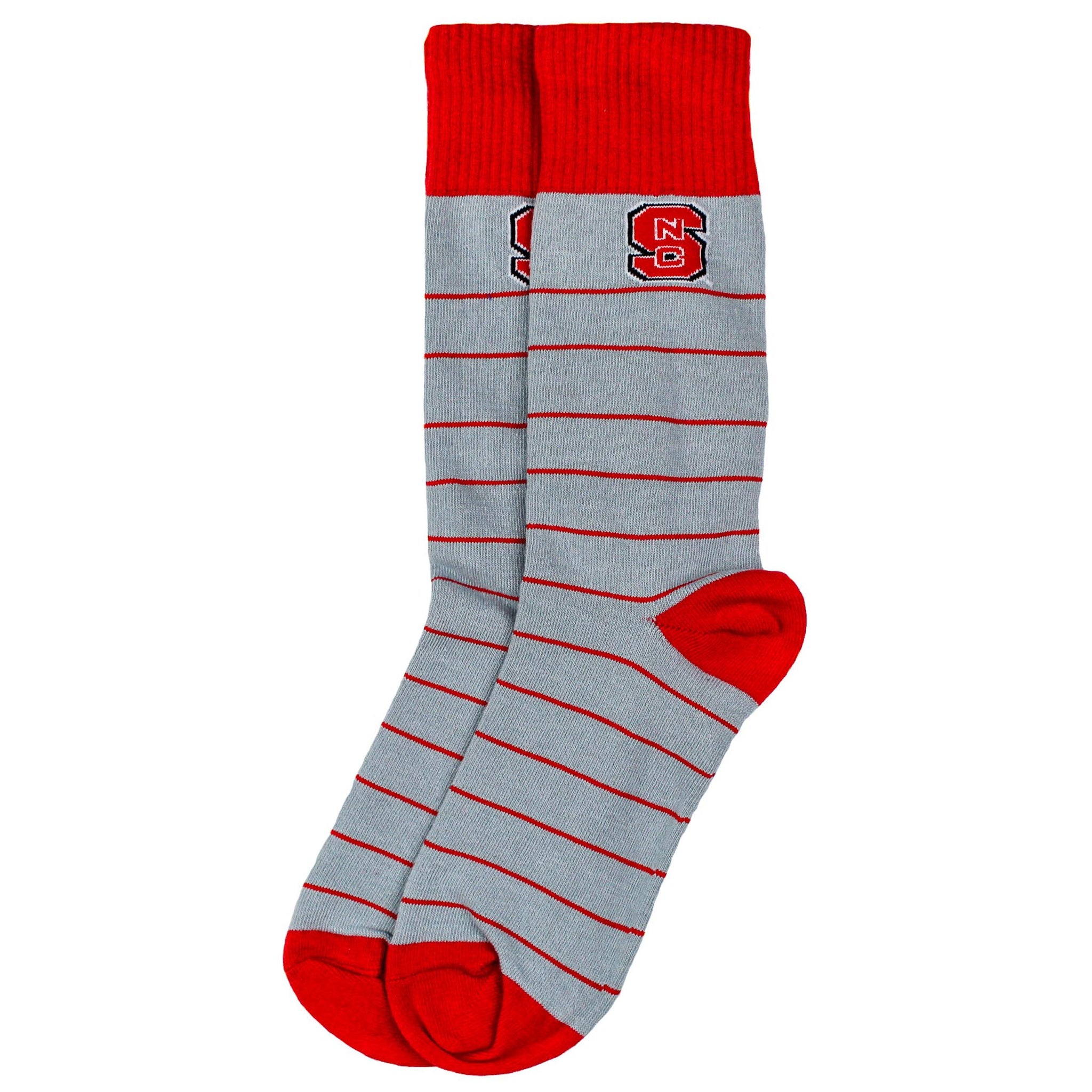 NC State Wolfpack Grey and Red Block S w/ Red Stripe Socks