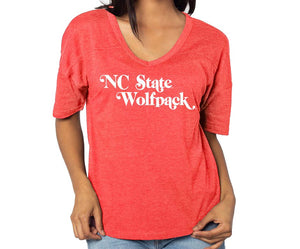 NC State Wolfpack Women's Red V-Happy V-Neck T-Shirt