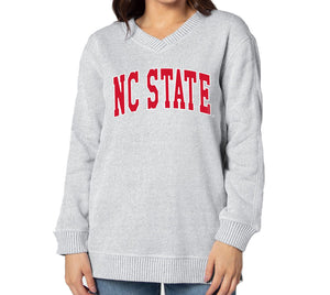 NC State Wolfpack Women's Heather Grey Comfy V-Neck Tunic Sweatshirt