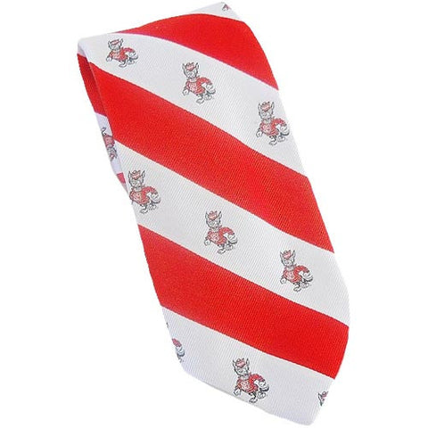 NC State Wolfpack Red & White Stripe Strutting Wolf Woven Silk Tie