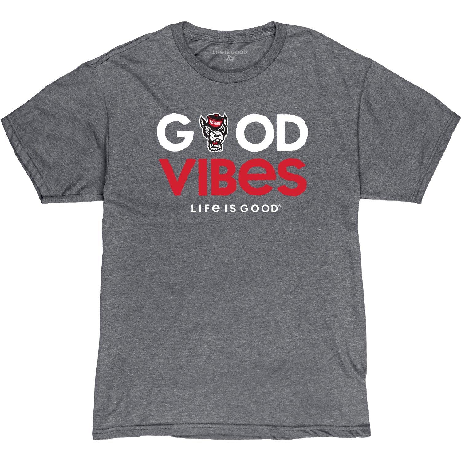 NC State Wolfpack Life Is Good Heather Grey Wolfhead Good Vibes T-Shirt