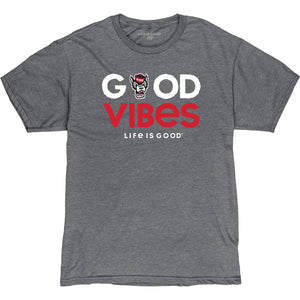 NC State Wolfpack Life Is Good Heather Grey Wolfhead Good Vibes T-Shirt