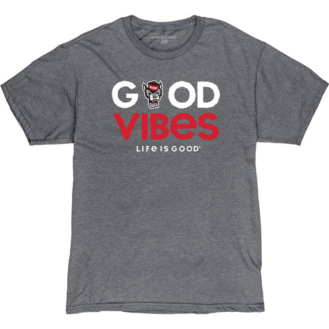 NC State Wolfpack Life Is Good Heather Grey Wolfhead Good Vibes T-Shirt