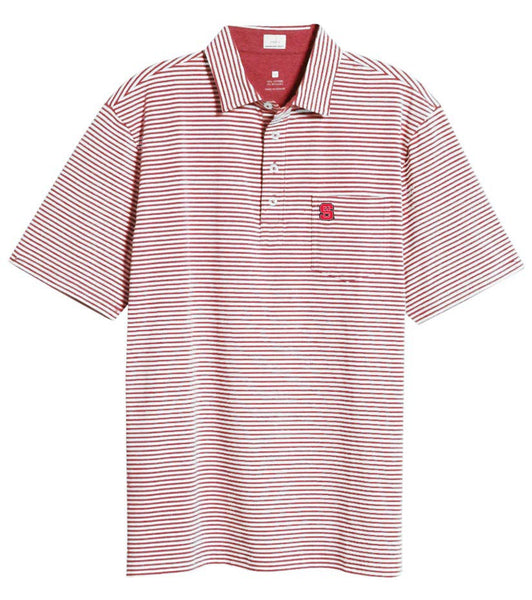 NC State Wolfpack Johnnie-O Red and White Striped Nelly Block S Polo
