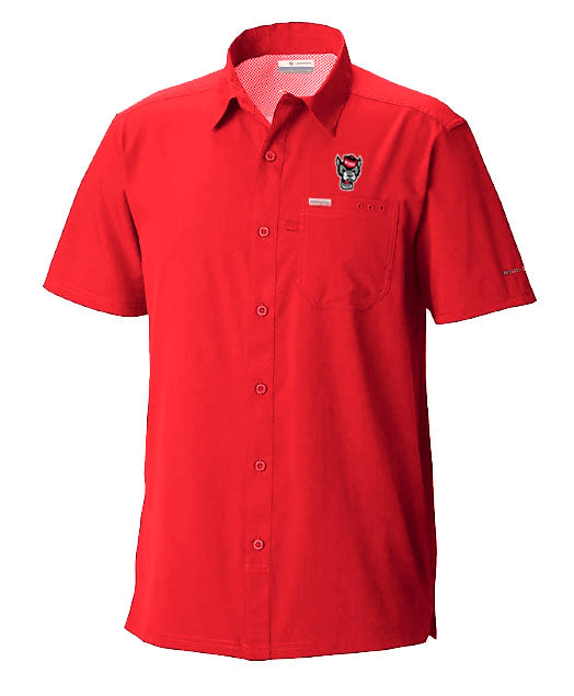 NC State Wolfpack Columbia Red Slack Tide Wolfhead Camp Shirt