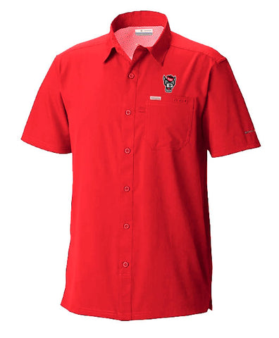 NC State Wolfpack Columbia Red Slack Tide Wolfhead Camp Shirt