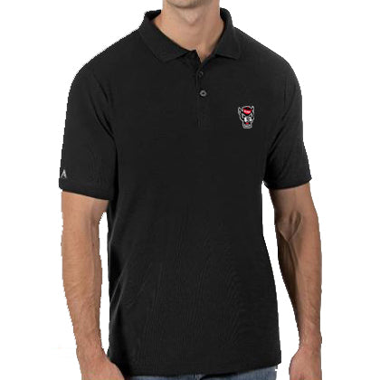 NC State Wolfpack Antigua Black Wolfhead Legacy Pique Polo