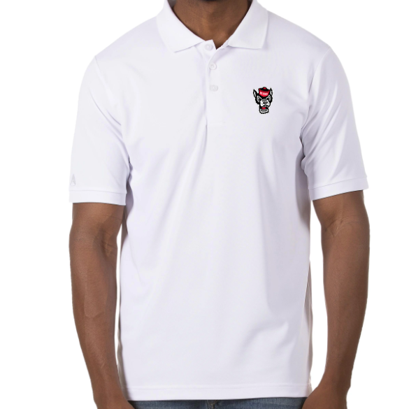 NC State Wolfpack Antigua White Wolfhead Legacy Pique Polo