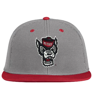 NC State Wolfpack Adidas Grey and Red Wolfhead On-Field Mesh Fitted Hat