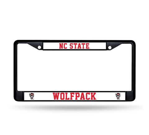 NC State Wolfpack Rico Black Chrome Wolfhead White Domed License Plate Frame