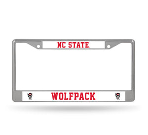 NC State Wolfpack Rico Chrome Wolfhead White Domed License Plate Frame