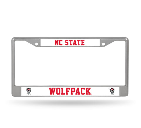 NC State Wolfpack Rico Chrome Wolfhead White Domed License Plate Frame