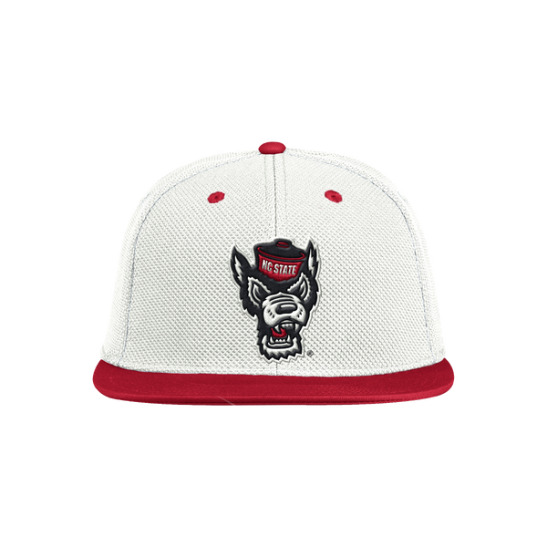 NC State Wolfpack Adidas White w/ Red Bill On-Field Baseball Fitted Mesh Hat