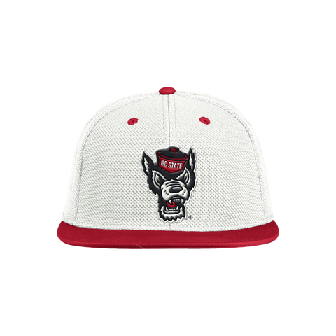 NC State Wolfpack Adidas White w/ Red Bill On-Field Baseball Fitted Mesh Hat