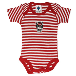 NC State Wolfpack Infant Red and White Striped Wolfhead Onesie