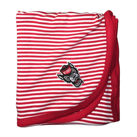 NC State Wolfpack Red and White Striped Wolfhead Baby Blanket