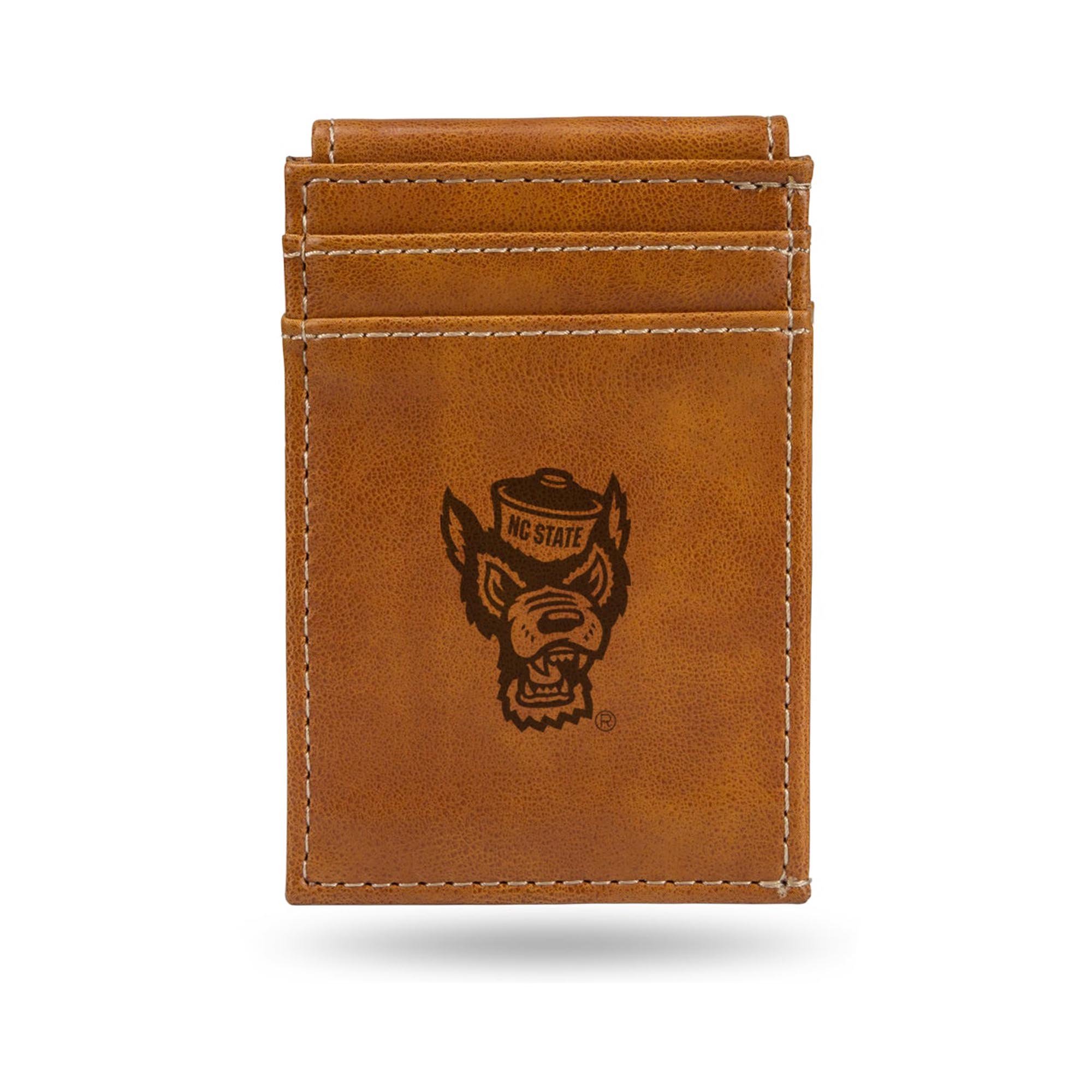 NC State Wolfpack Tan Laser Engraved Wolfhead Front Pocket Wallet