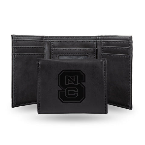 NC State Wolfpack Rico Black Laser Engraved Block S Trifold Wallet