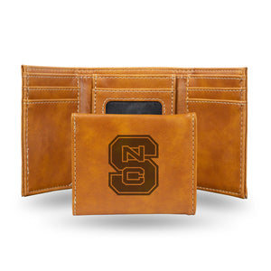 NC State Wolfpack Rico Brown Laser Engraved Block S Trifold Wallet