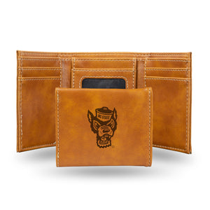 NC State Wolfpack Tan Laser Engraved Wolfhead Trifold Wallet