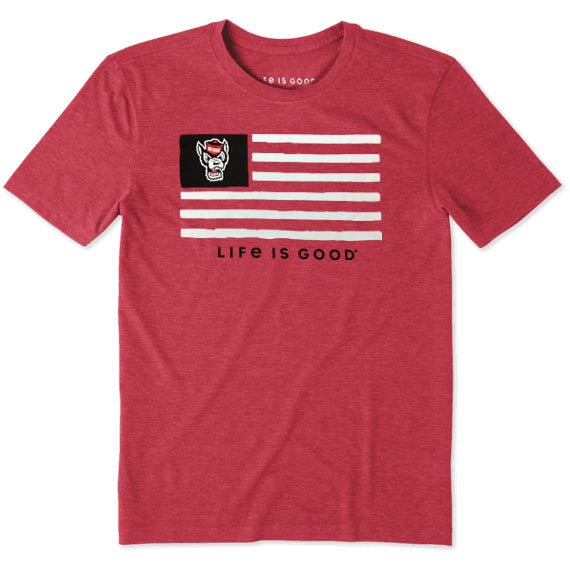 NC State Wolfpack Life Is Good Red Wolfhead Flag T-Shirt