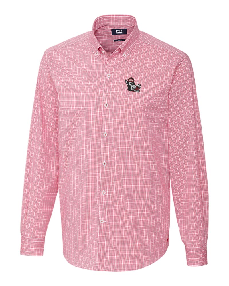 NC State Wolfpack Cutter & Buck Slobbering Wolf Soar Windowpane Check Dress Shirt