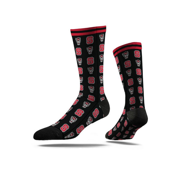 NC State Wolfpack Black Step All Over Logos Socks