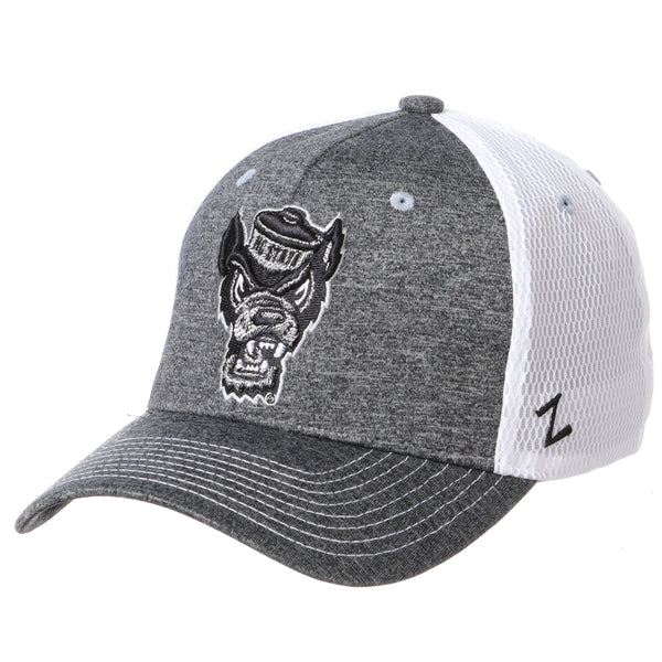 NC State Wolfpack Zephyr Heather Grey and White Wolfhead Sugarloaf Fitted Hat