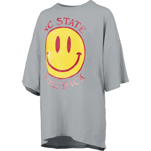 NC State Wolfpack Grey Smiley Face Oversized Top