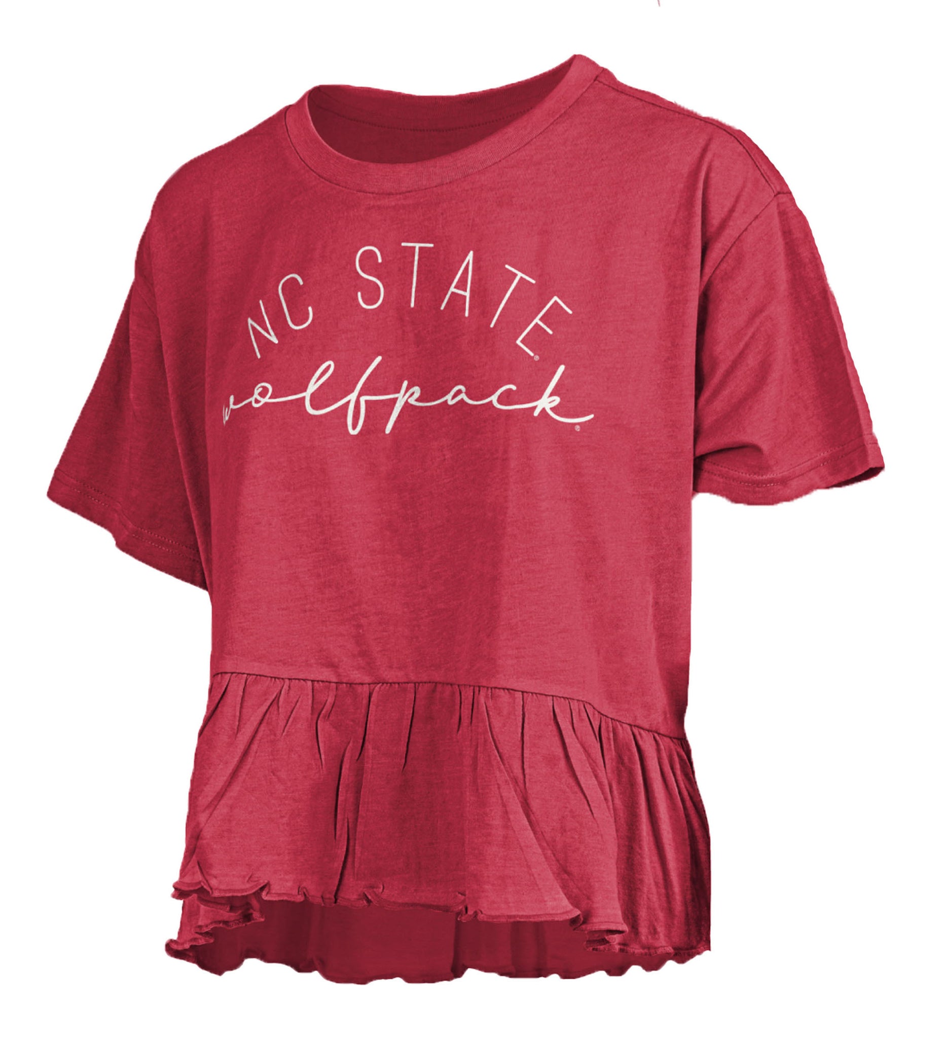 NC State Wolfpack Women's Red Hello Sunshine Wildflower Ruffle T-Shirt