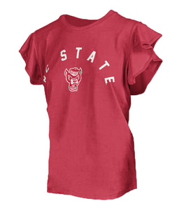 NC State Wolfpack Women's Red Pacey Ruffle Sleeve T-Shirt