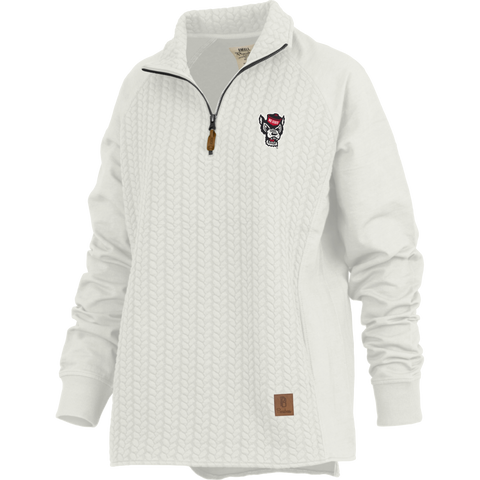 NC State Wolfpack Women's Ivory Wolfhead Cable Knit 1/4 Zip Pullover