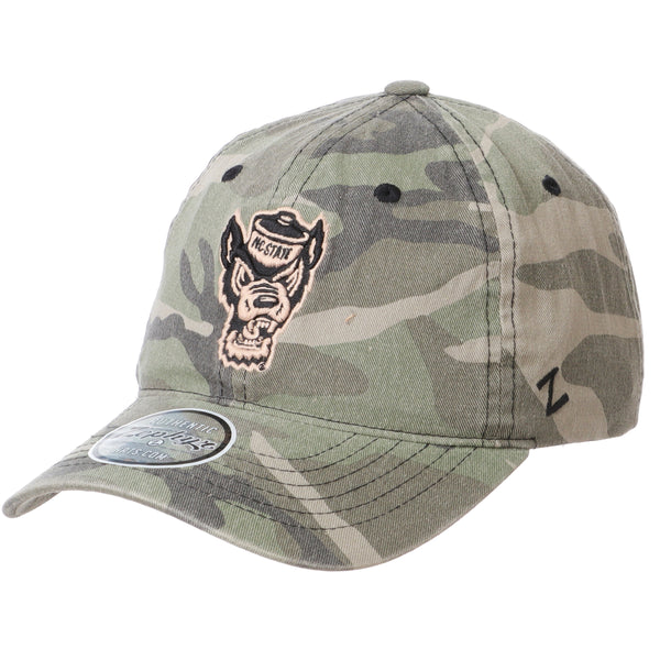 NC State Wolfpack Zephyr Garment Washed Camo Wolfhead GI Joe Adjustable Hat