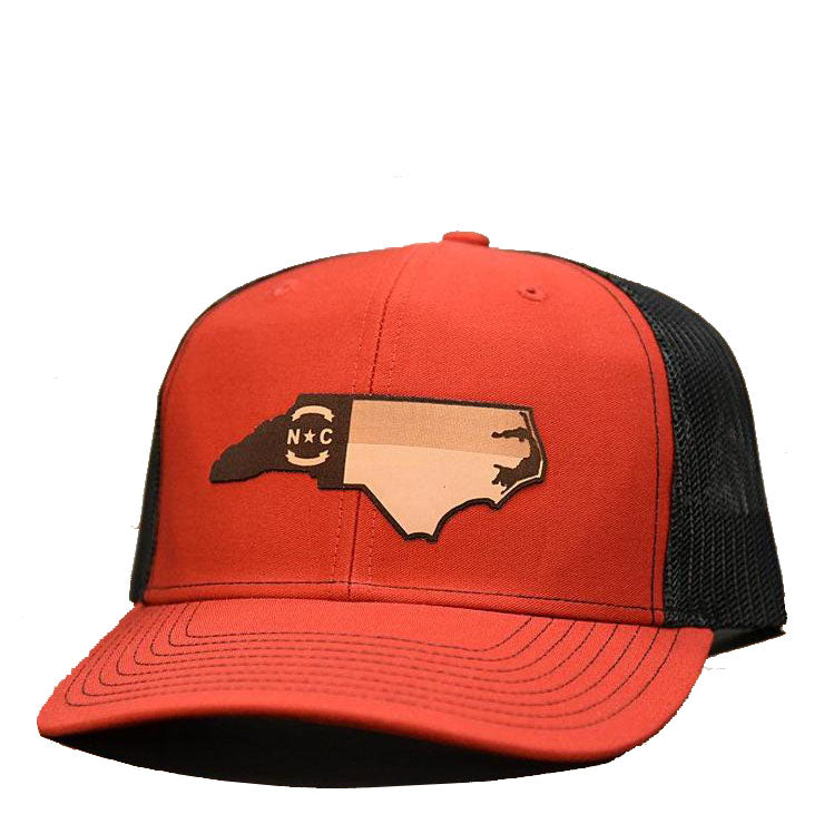 Red and Black State of North Carolina Outline Adjustable Mesh Hat