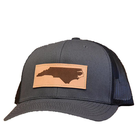 Charcoal and Black State of North Carolina Rectangle Outline Adjustable Mesh Hat