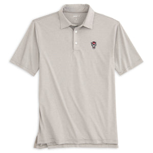 NC State Wolfpack Johnnie-O Grey and White Striped Wolfhead Lyndon Polo