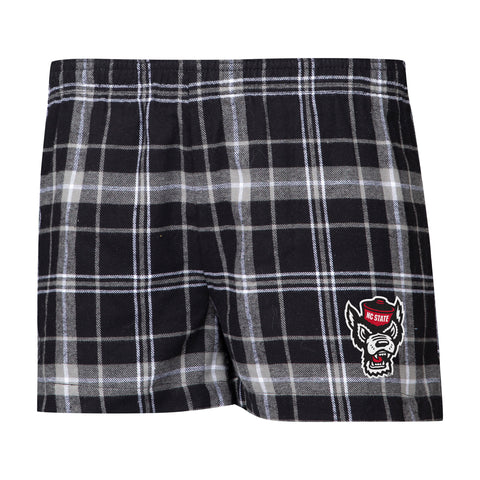 NC State Wolfpack Women's Black and Grey Wolfhead Ultimate Flannel Shorts