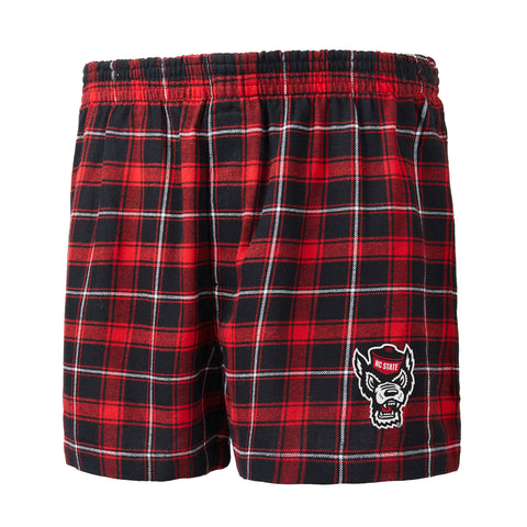 NC State Wolfpack Men's Black and Red Wolfhead Ledger Flannel Boxers