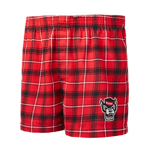 NC State Wolfpack Men's Red and Black Wolfhead Ledger Flannel Boxers