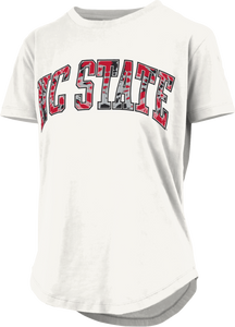 NC State Wolfpack Women's White NC State Arch Tie-Dye Rounded Bottom T-Shirt